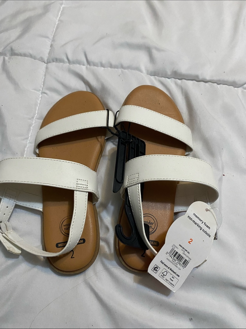 wonder nation White Double-Strap Sandals with Tan Footbed